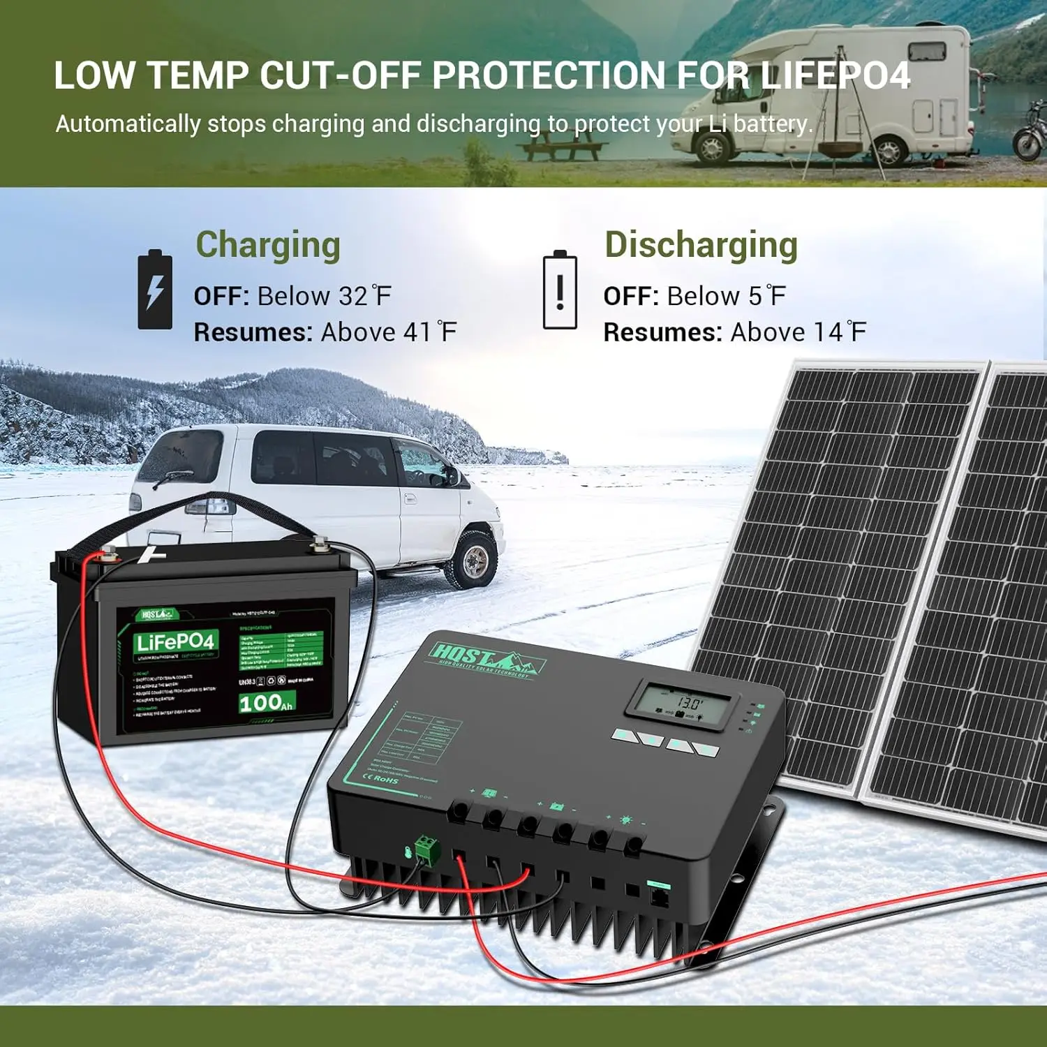 60 Amp MPPT Solar Charge Controller Built-in Bluetooth and Lithium Battery Temperature Protection Function, Support Two