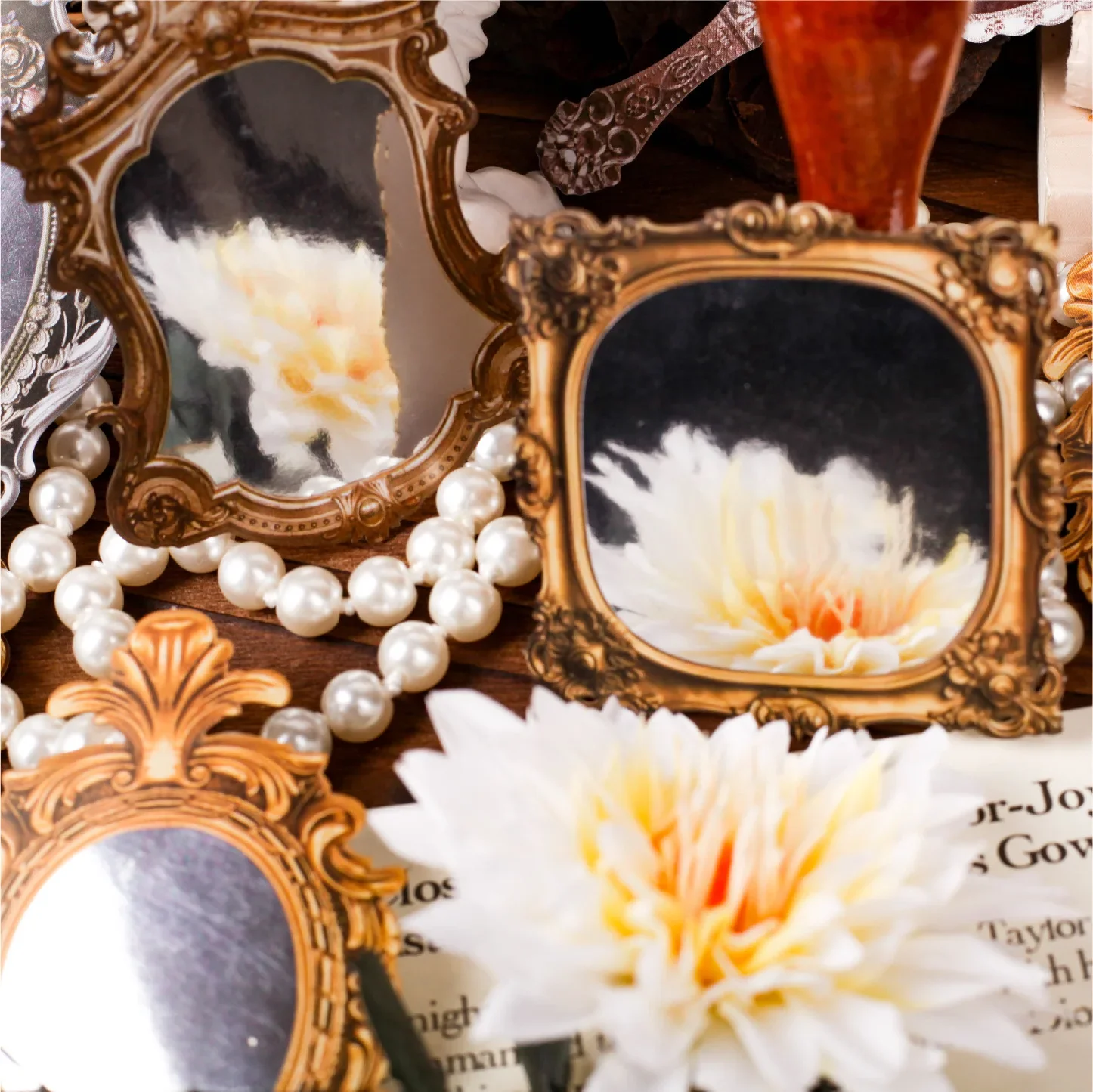 

Magic Mirror Sticker Notes Series Vintage Mirror Landscaping Material Collage Sticker Creative DIY Journal Stationery
