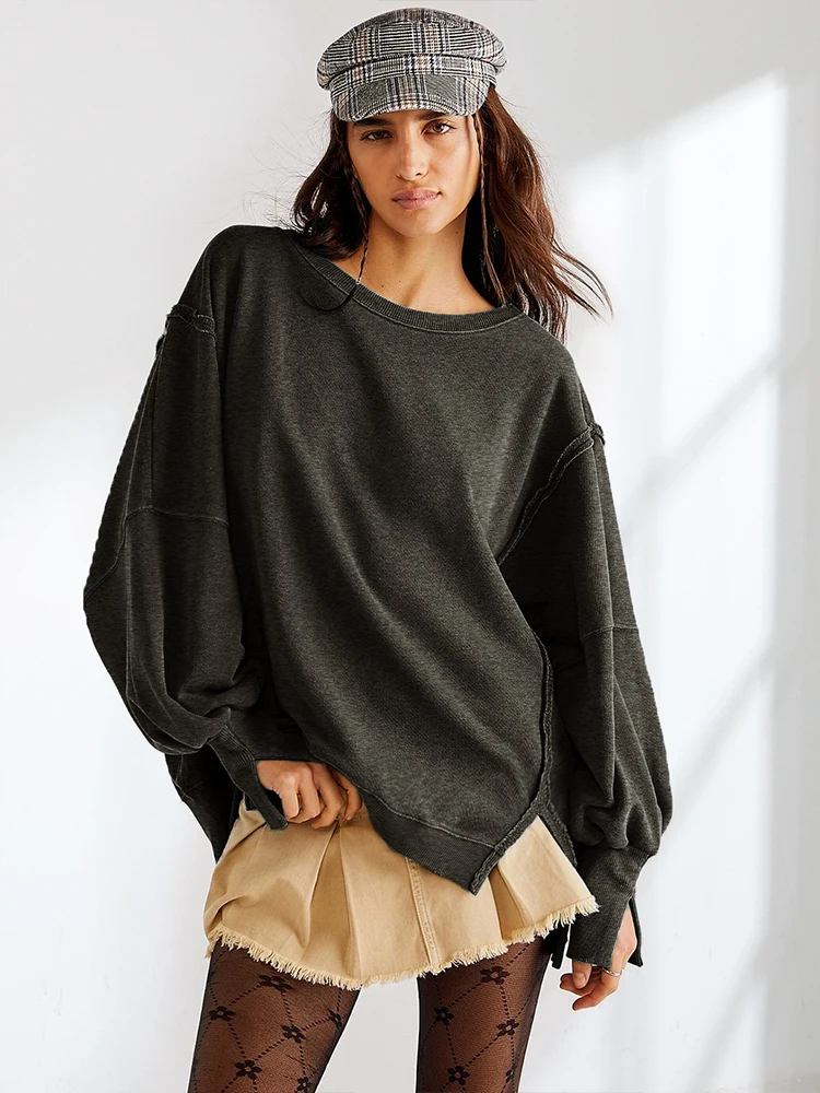 Sudaderas con capucha de cuello redondo para mujer, sudaderas de gran tamaño Harajuku japonés, Tops casuales sueltos de manga larga Y2K, ropa de