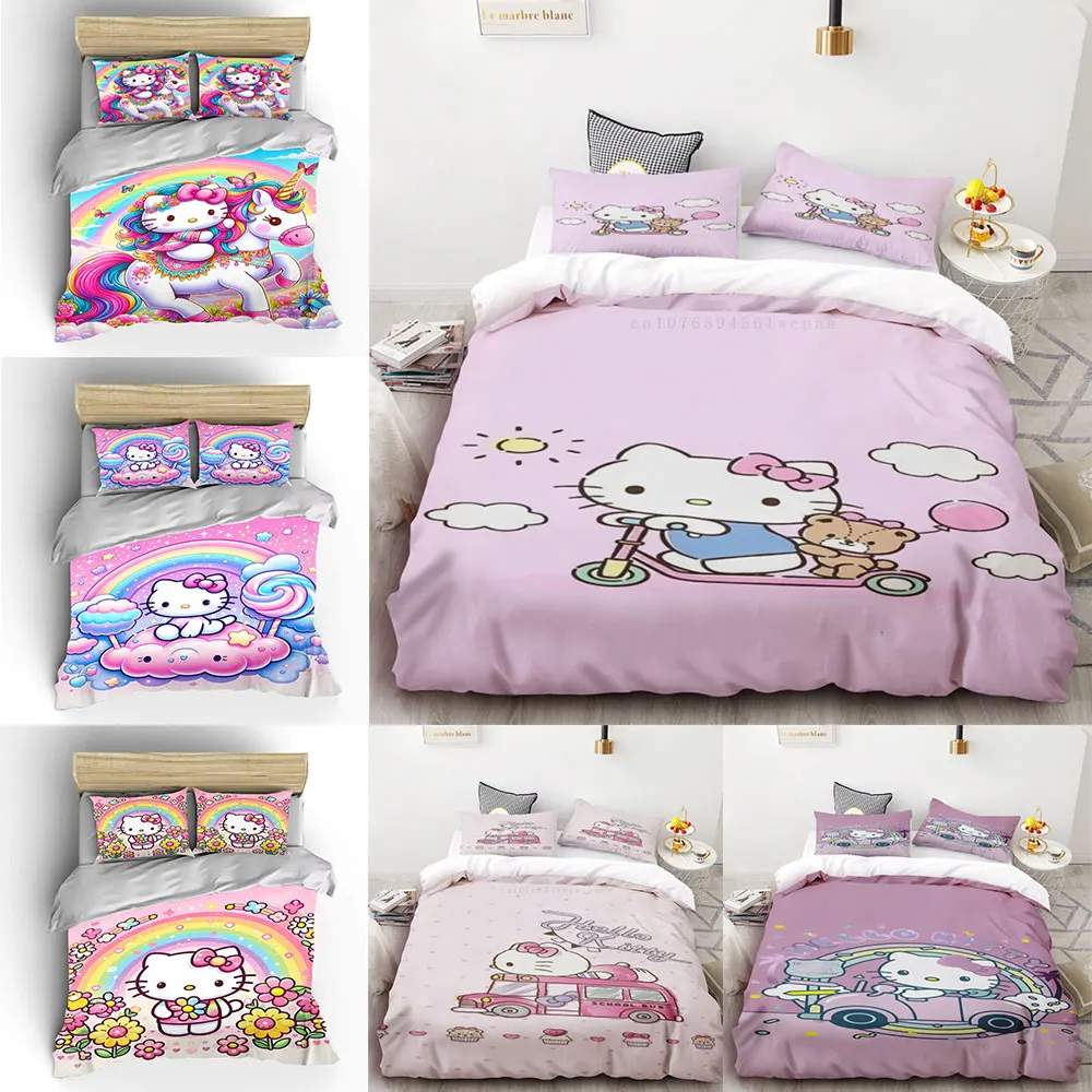 

Hello Kitty Sanrio Bedding Sets Comforter Cover Bed Cover Duvet Cover Pillow Case 2-3 Pieces Sets Cute Bedroom Decoration