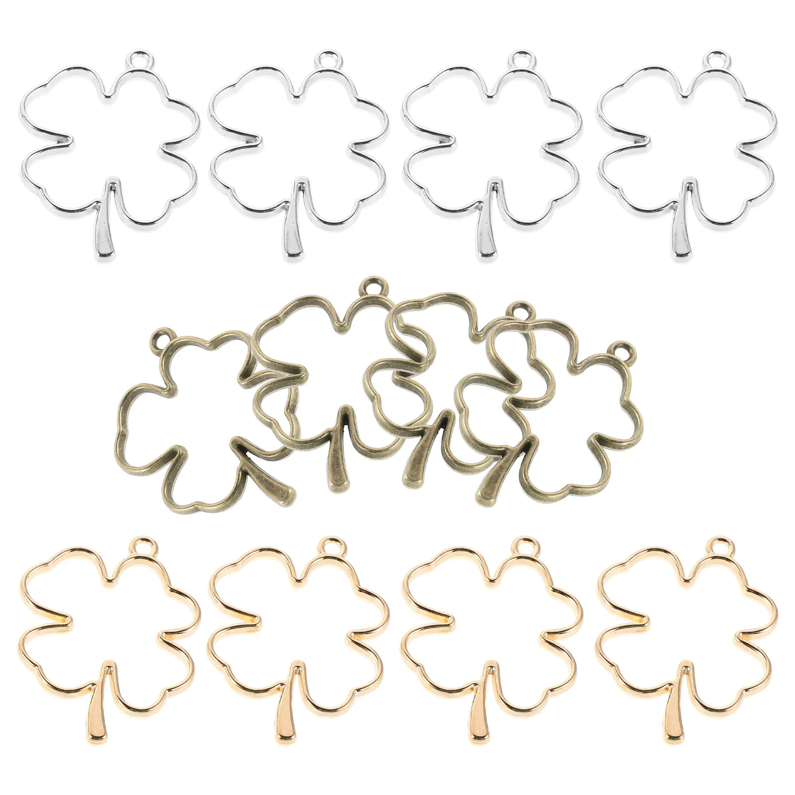 

12Pcs Hollow Four Leaf Shamrock Pendant Lucky Charm Necklace DIY Keychain Jewelry Supplies Lucky Necklace for Women