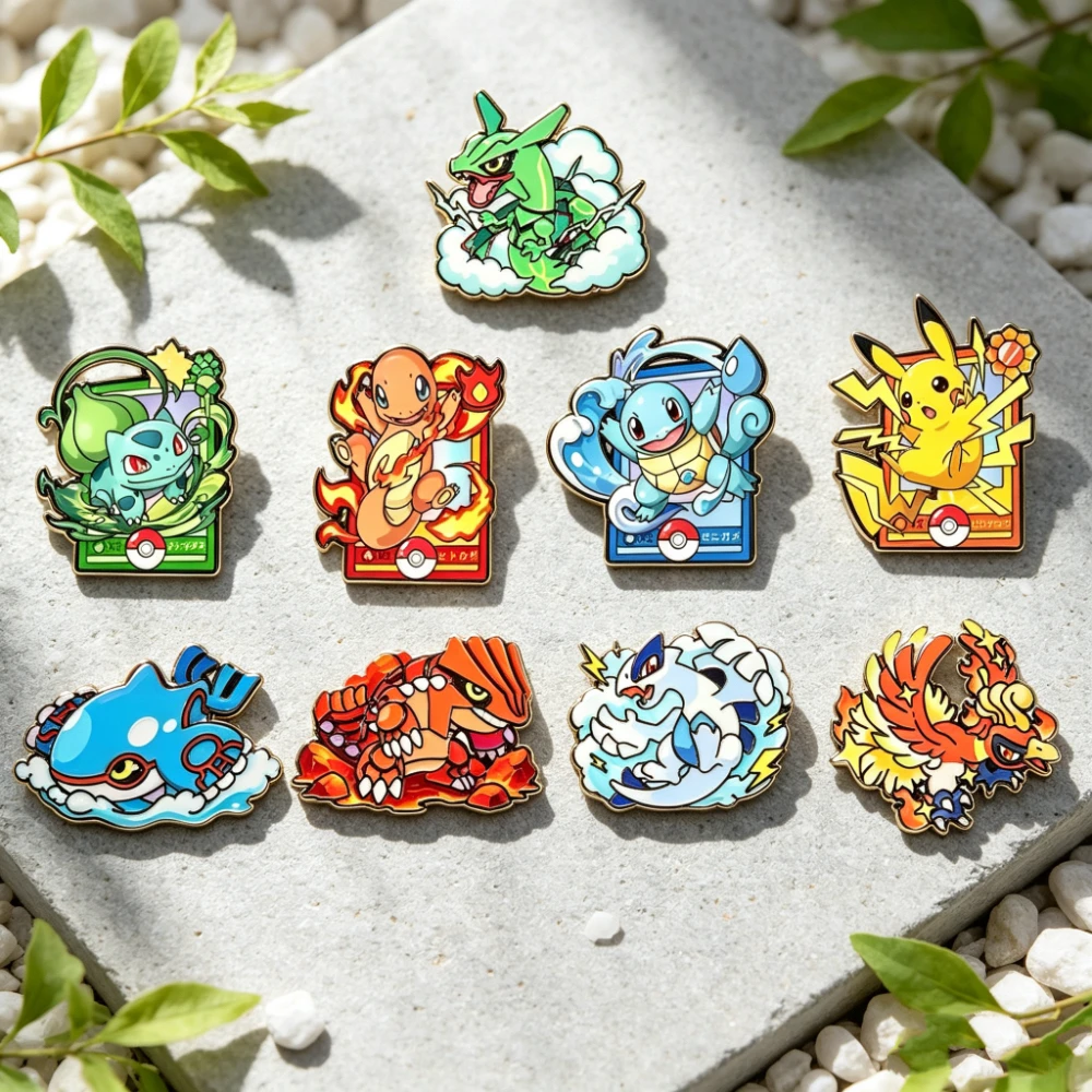 9-teiliges Set legendärer Tier-Emaille-Pins, Cartoon-Monster-Anstecknadeln, Rayquaza-Legierungs-Broschen zur Dekoration von Rucksäcken – Detail 2
