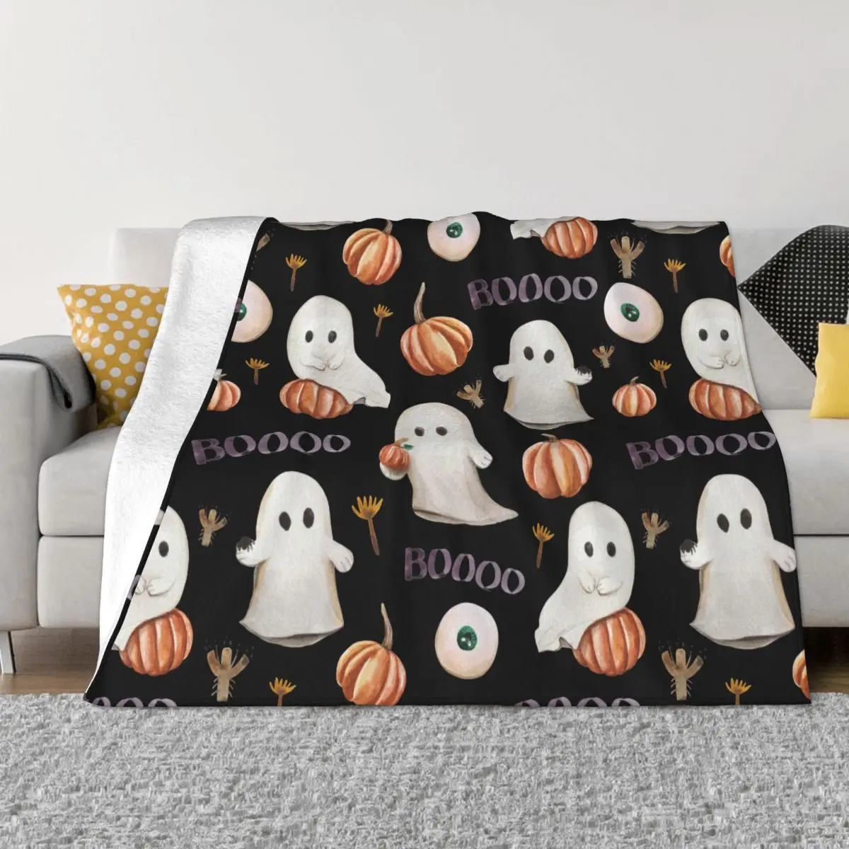 

Halloween Pumpkins Blanket Fleece Printed Ghost Multi-function Super Soft Throw Blankets for Bed Office Bedspread