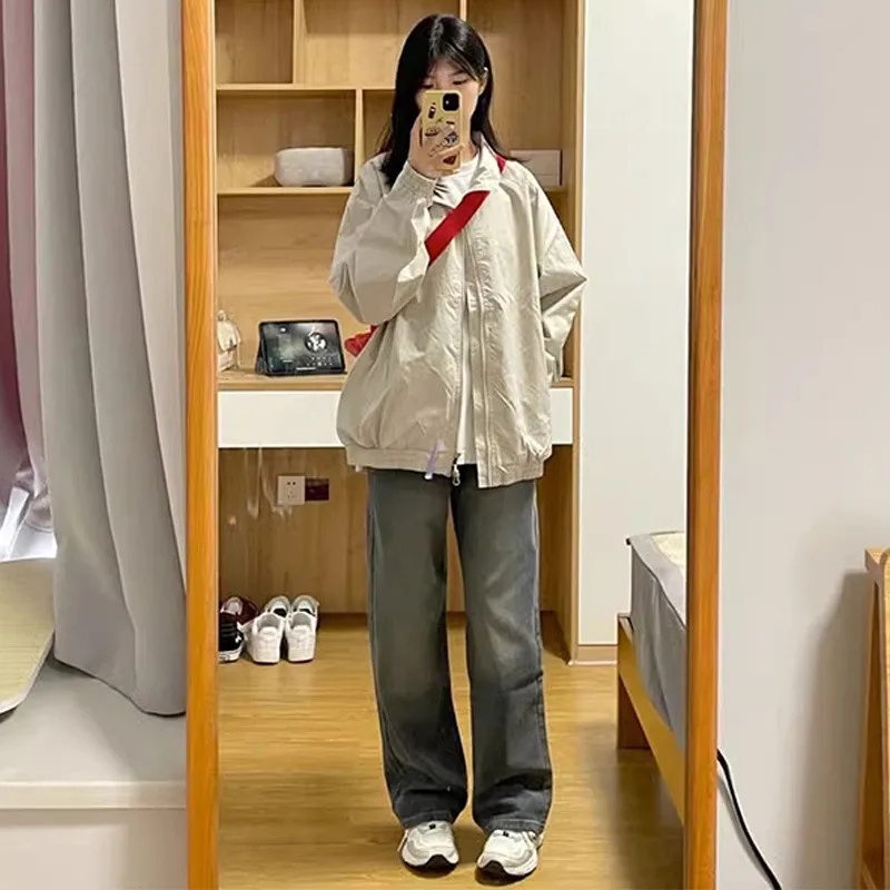 

Faux Leather Jackets Korean Style Sweet Fashion Outerwear Button Front Pocket Pure Simple Basic Ladies Long Sleeve Autumn Winter