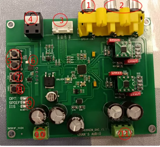 ESS9039Q2M DAC Board DSD1024 PCM768k, Soft-Control Digital Audio Decoder with SPDIF IIS Optical Input & Volume Button