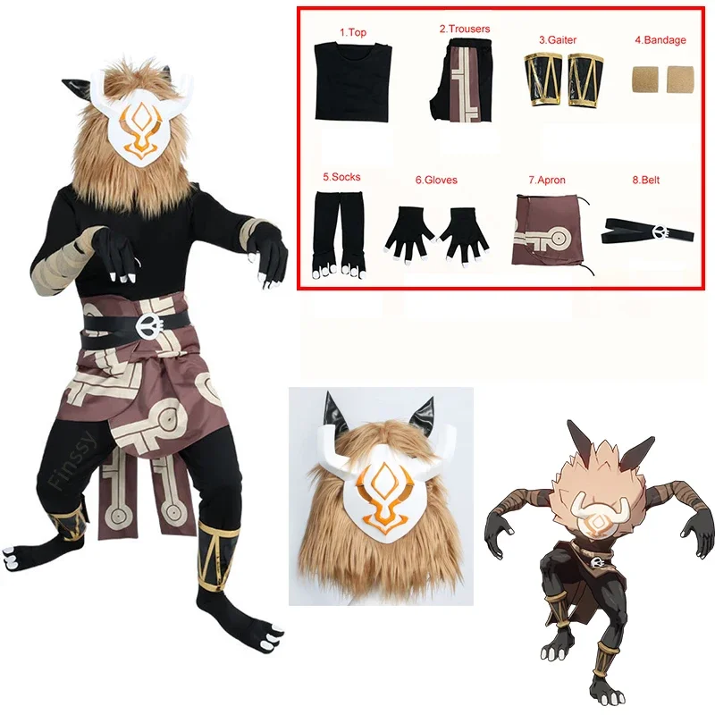 Hot Game Genshin Impact Hilichurl Cosplay Costume Halloween Anime Cute Monster Cosplay Costume Props Jewelry Including Mask PA77