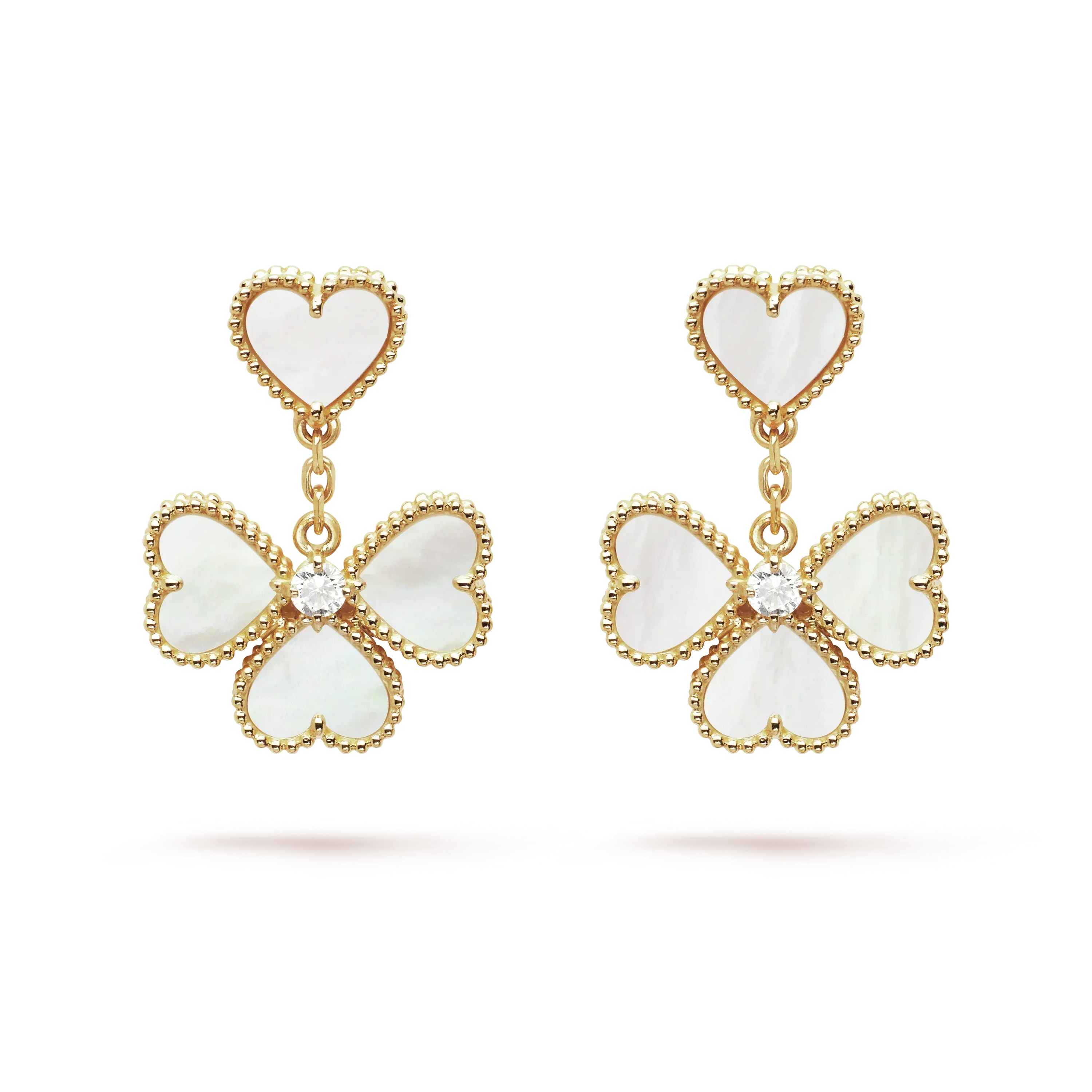 New Luxury 18k Gold-Plated Four-Leaf Clover Five-Leaf Flower Natural Stone Shell Earrings Lucky Jewelry Ladies High Quality Gift