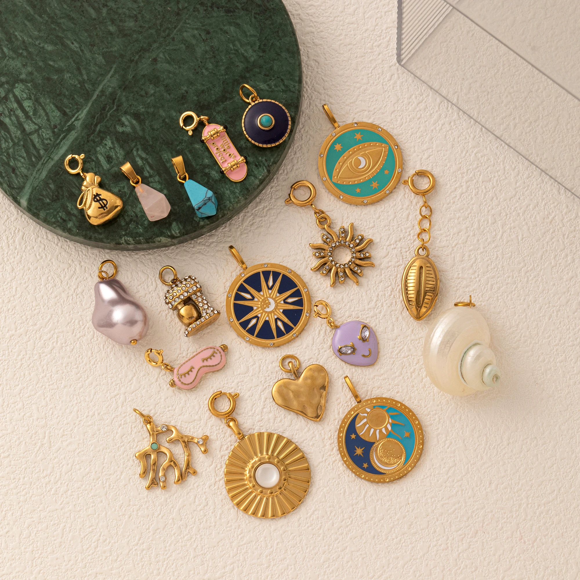 

18K gold-plated stainless steel pendant for DIY jewelry making, fashionable enamel twelve zodiac necklace accessories
