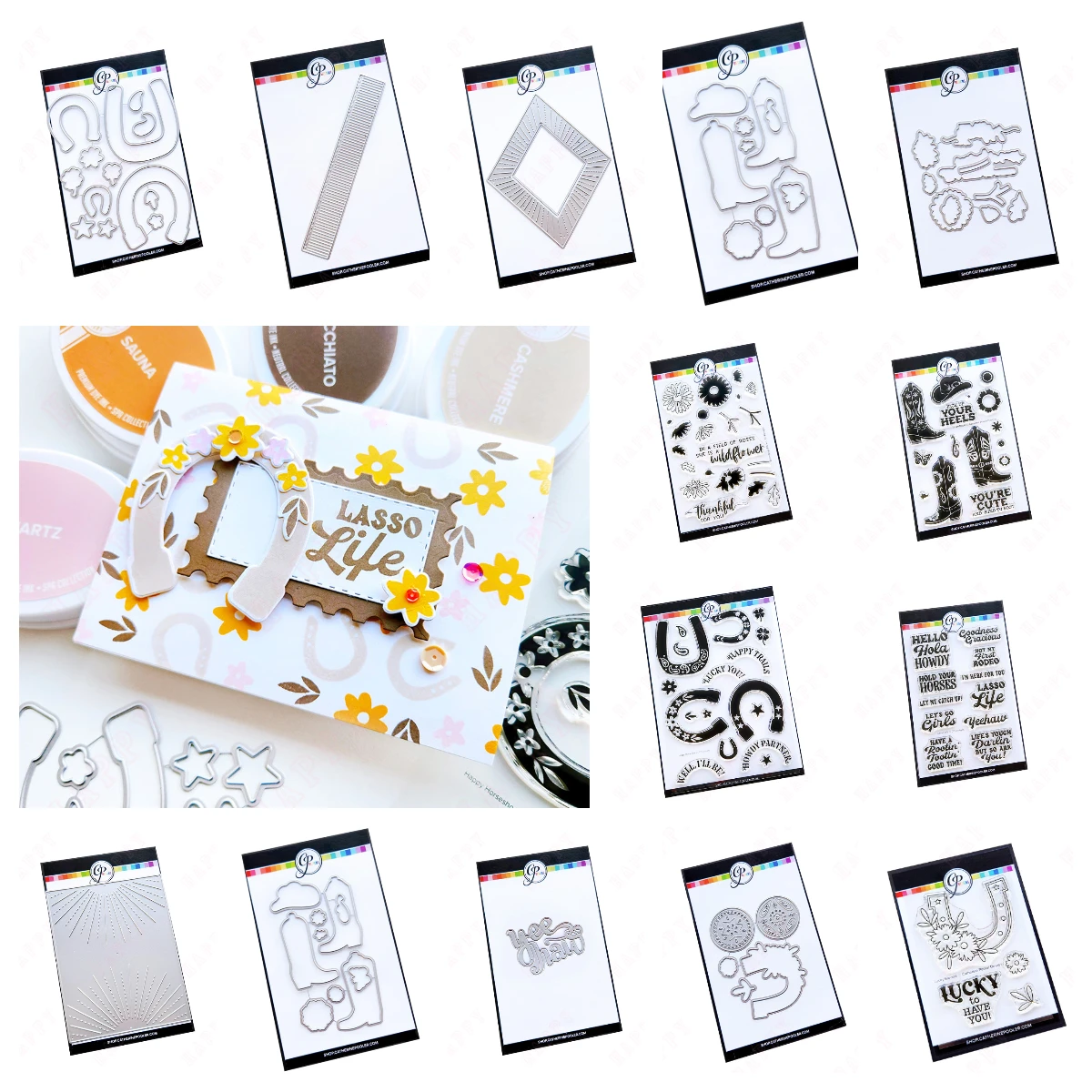 

Sentiments Stamps and Metal Cutting Dies Sets Diamond Dies for DIY Lucky Blooms Craft Making Greeting Card Scrapbook Decoration
