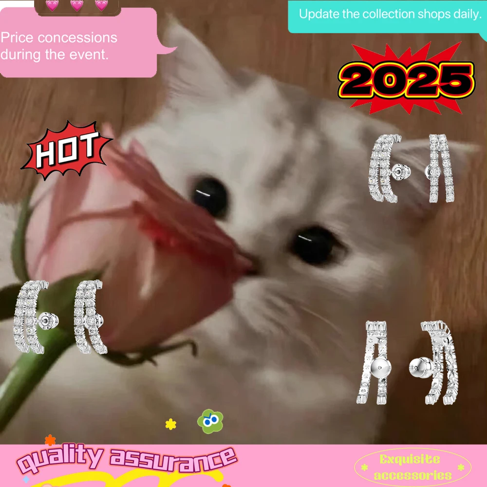 

Hot selling white large circle earrings with double-layer design, fashionable, exquisite, romantic, cat accessory gift