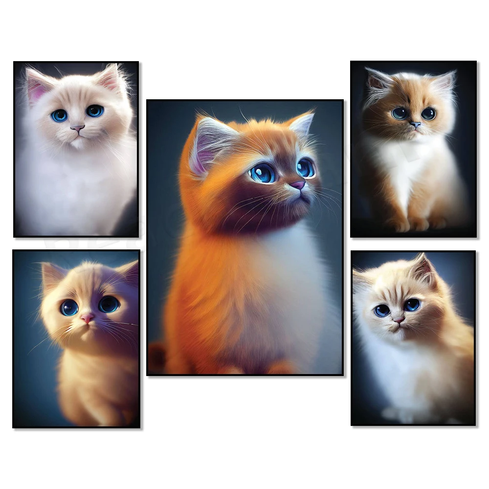 Warm cute fluffy cat illustration portrait poster canvas art print picture poster wall living room bedroom home decor