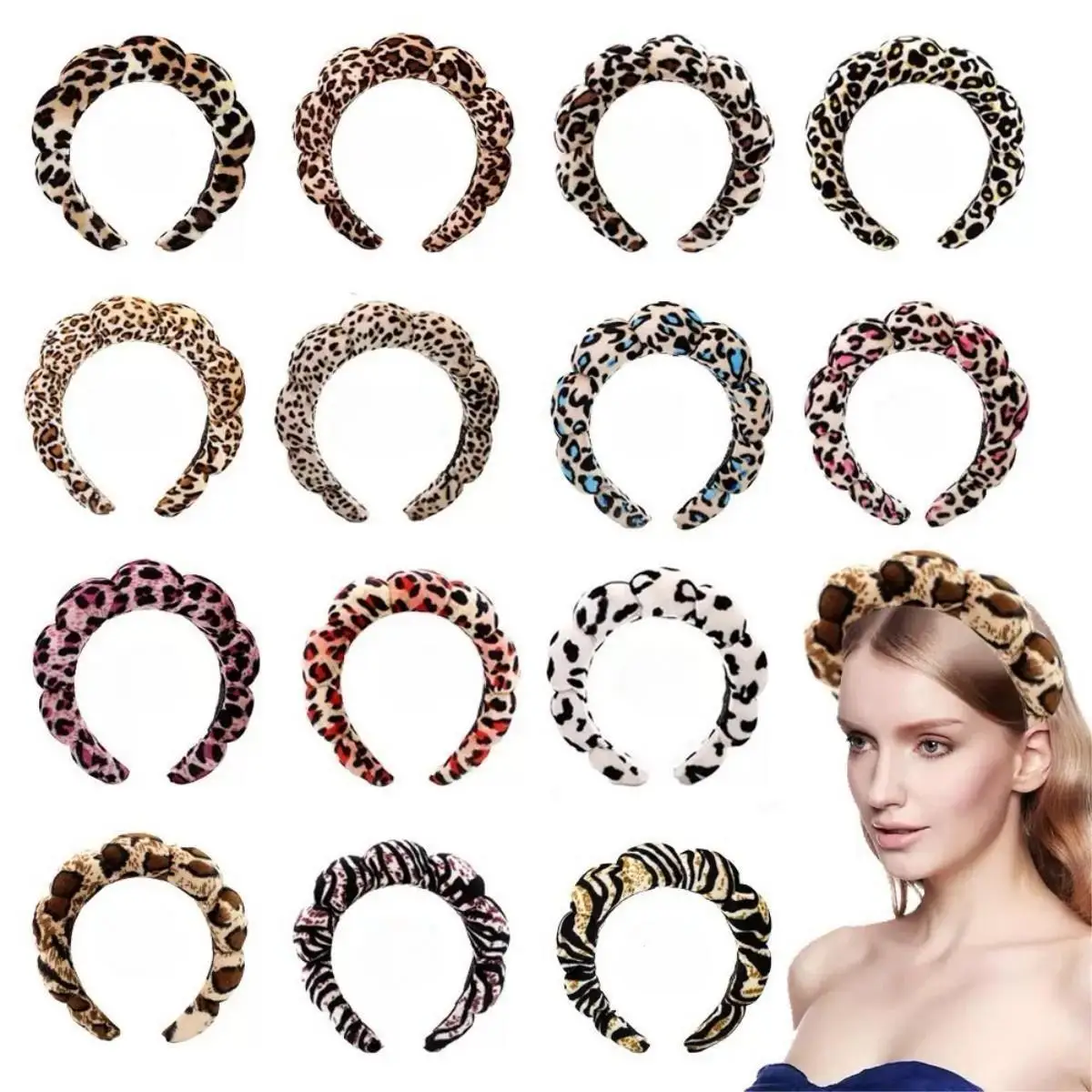 Leopardenmuster, Schwamm, Samt, Wolke, Blase, Twist-Stirnband, Haarschmuck für Frauen – Detail 1
