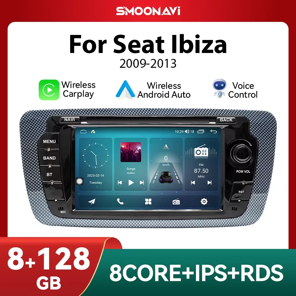 Android12 Wireless Carplay 128GB Car Radio Navigation For Seat Ibiza 6J MK4 SportCoupe Ecomotive Cupra 2009-2013 GPS DSP 4G Wifi