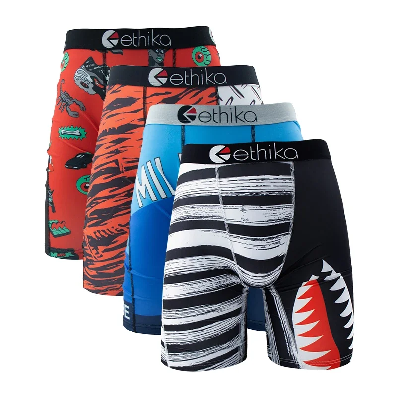 4PCs Ethika Fashion Sexy Men Underwear Boxer Shorts Hot Shark Printed Panties Lingerie Man Underpants Boxershorts Boxers Briefs