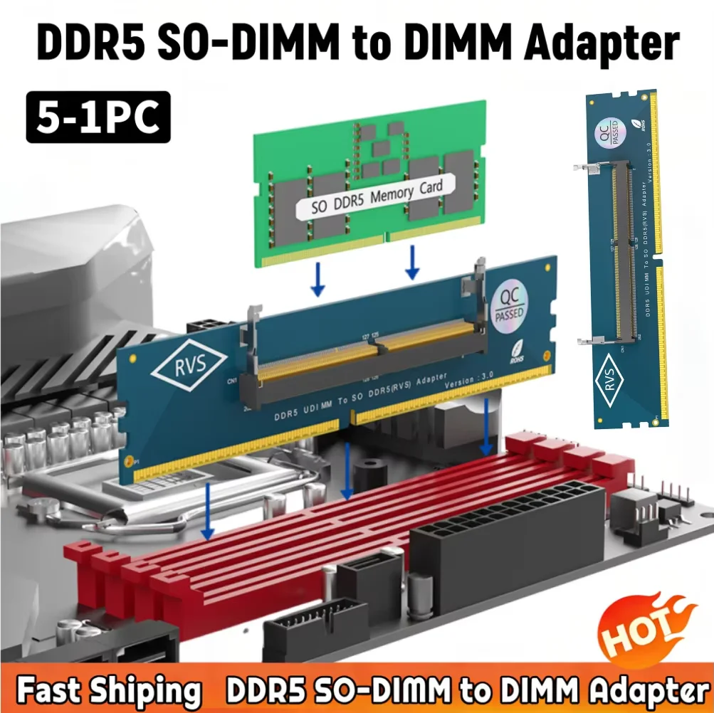 5-1PC Laptop SO DDR5 RAM To Desktop DDR5 U-DIMM Adapter Laptop To Desktop SO-DIMM To PC DIMM Card DDR5 Memory RAM Adapter Card