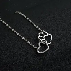 Fashion Cute Dog Paw with Heart Necklaces & Pendants for Women Simple Collarbone Chain Necklace Girls Birthday Gifts
