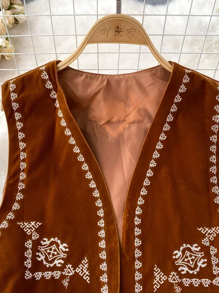 Dames Lente Herfst Vesten Vintage Stijl Vest V-Hals Bohemian Aan Zee Vakantie Geborduurde Kwast Veelzijdig Vest Jas D4993