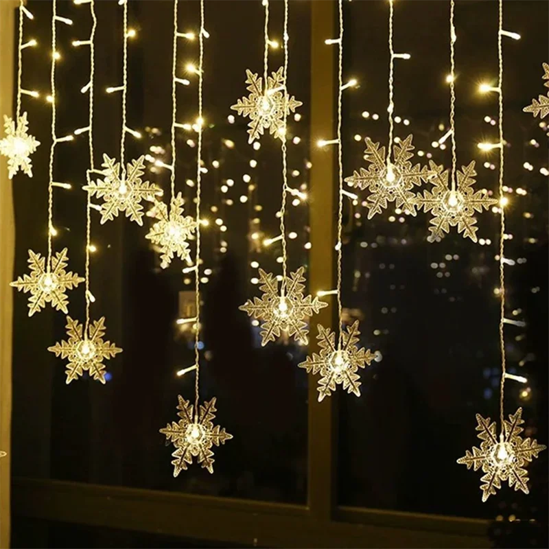 Decoração de natal led floco de neve cortina cicle luz de fadas 8 modos piscando luzes da corda para jardim casamento casa ano novo