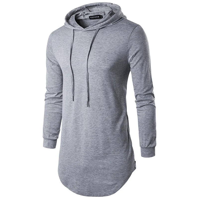 Black Extra Long Hooded T Shirt Men 2024 Brand Long Sleeve T Shirts Men Hip Hop High Street Casual T-shirt Male Tee Shirt Homme