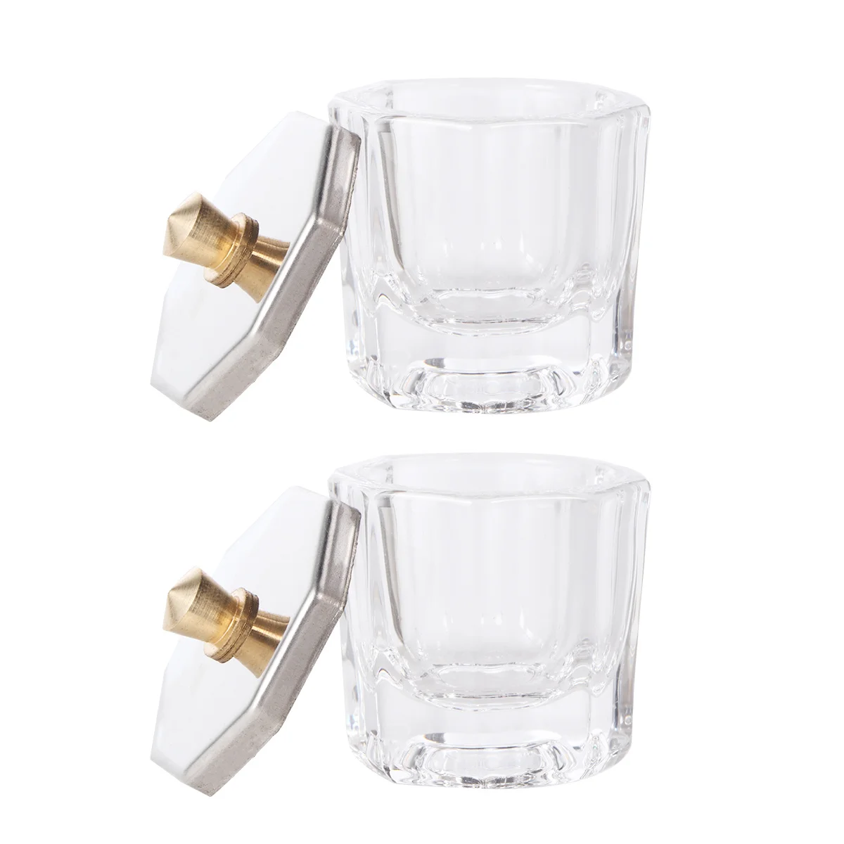 2pcs Crystal Nail Cups With Lids Clear Mini Glass Containers For Acrylic Liquid Powder Mixing Nail Art Tools