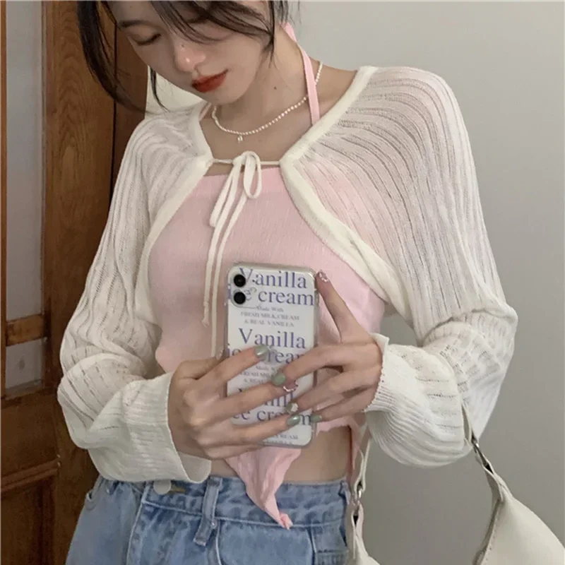 الجوف خارج تجاهلت النساء الدانتيل متابعة اقتصاص تريكو الشمس واقية كل مباراة الصلبة بوليرو العطاء مثير Ins كم طويل الحياكة ملابس خارجية