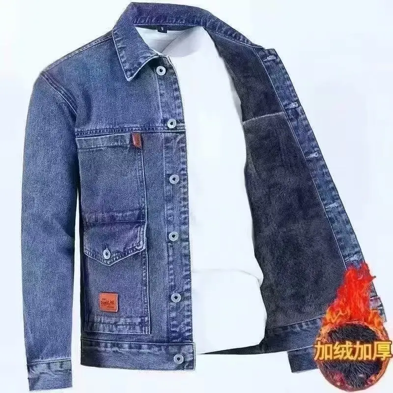 Winter Denim Jacket Comfort Fleece Thick Windbreaker Warm Mens Jackets Outwear Jeans Coat Male Multi-pockets Overcoat Thermal