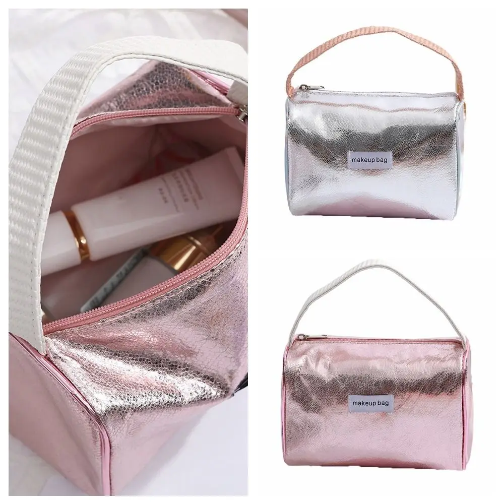 Soft Solid Color Sequins Makeup Bag Glitter PU Handheld Cosmetic Bag Waterproof Storage Pouch Toiletry Organizer Bathroom