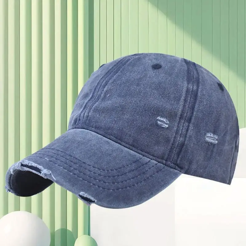 Washed Baseball Cap Custom Logo With Holes Rough Edges Men Women Duckbill Hat Embroidered Pattern Casual Sports Cap view 5