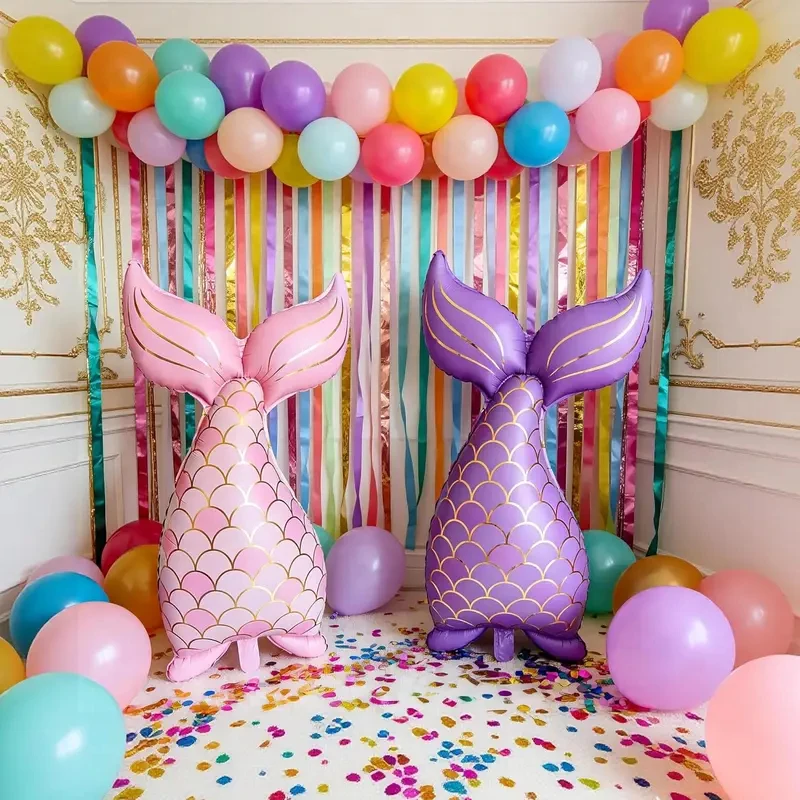 5PCS Mermaid Birthday Decor Set: Ocean-Themed Shell, Foil Tail Balloons & Party Supplies for Girls' Birthday & Sea-Themed Partie view 4