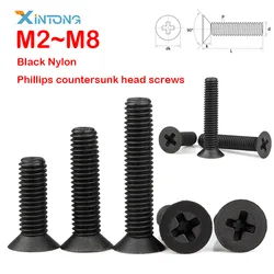 20-100pcs M2 M2.5 M3 M4 M5 M6 M8  Black Nylon(Plastic) Countersunk Philips Head Screws Bolts Length: 4~ 40mm