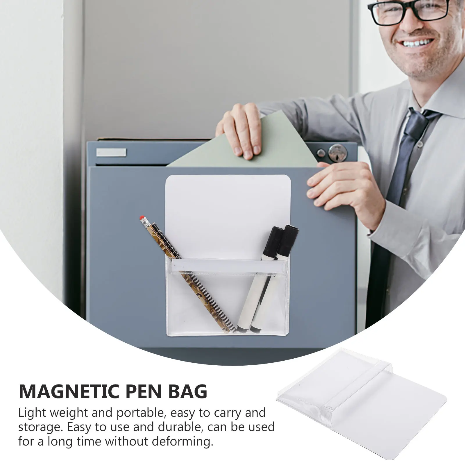 2 Buah Tempat Pena Magnetik Tas File PVC Transparan Portabel Ringan untuk Organizer Papan Tulis Kantor Multifungsi