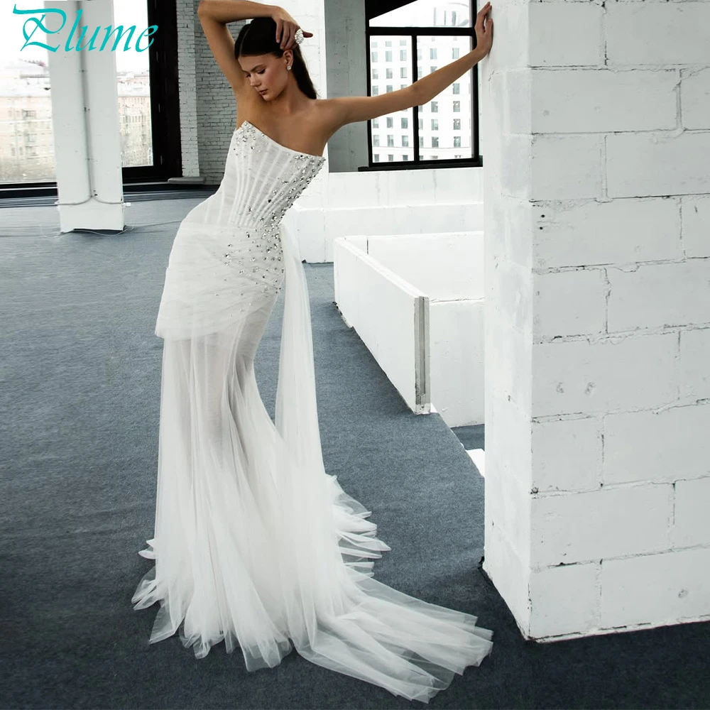 Customized Elegant White Organza Wedding Dress Formal Strapless Sleeveless Bridal Gown Soft Straight Chapel Train Robe de mariée