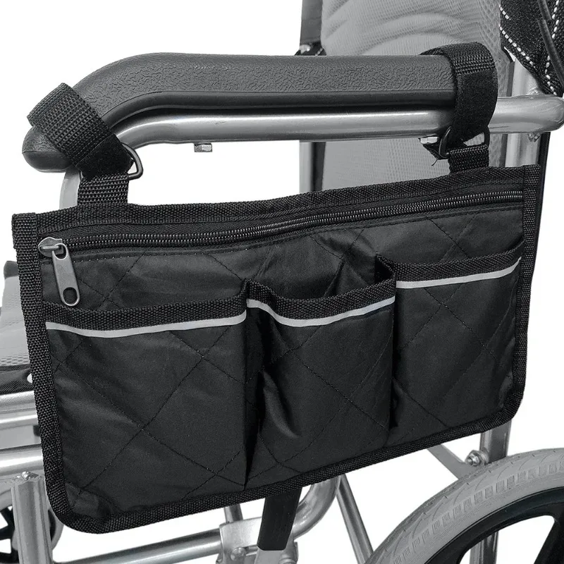 

Wheelchair Side Storage Bag Cycling Pockets Stroller Bag for Sundries Wallet Snacks Storage Use with Reflective Strip