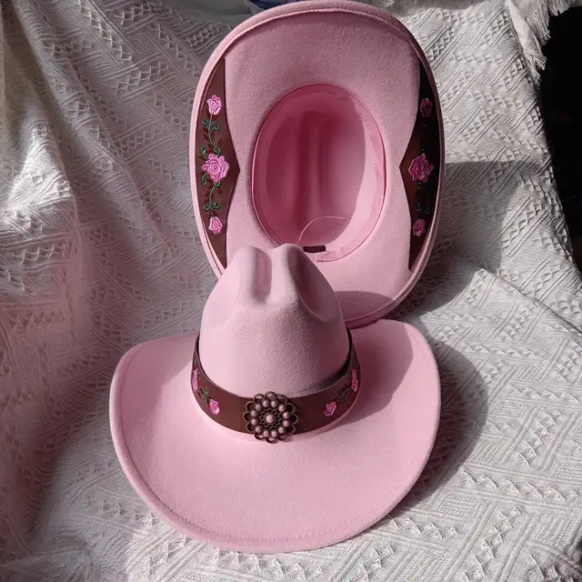 Wyróżniony kowbojski kapelusz haftowany różowy naklejka kowbojski kapelusz męski i damski kapelusz panama Vintage elegancki kowbojski kapelusz Sombrero Hombre
