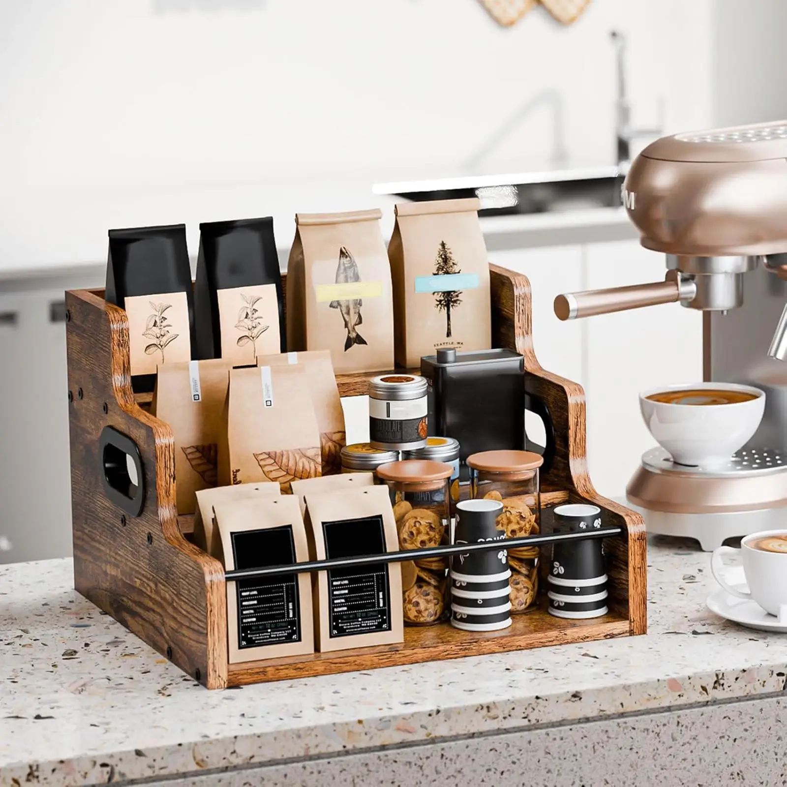 

Винная полка, деревянный 3-х уровневый декоративный держатель для вина, полка для витрины для бутылок алкоголя для кладовой, кофейной станции, шкафа для дома, гостиной