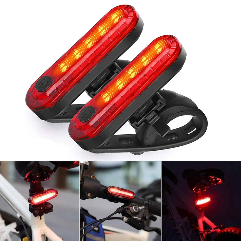 Luz trasera brillante para bicicleta, linterna de seguridad recargable por USB, 4 modos, accesorios, 1/2 piezas