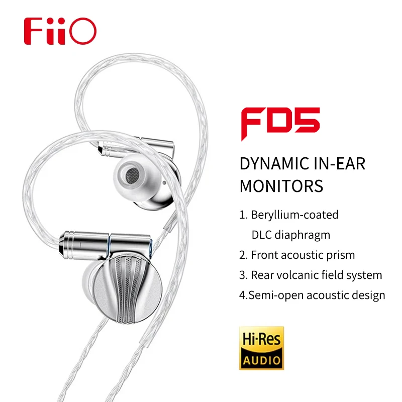 FIIO FD5 Earphone Flagship Dynamic High Quality Headphone with Interchangeable Sound Tubes Earbuds and 2.5mm/3.5mm/4.4mm Plug