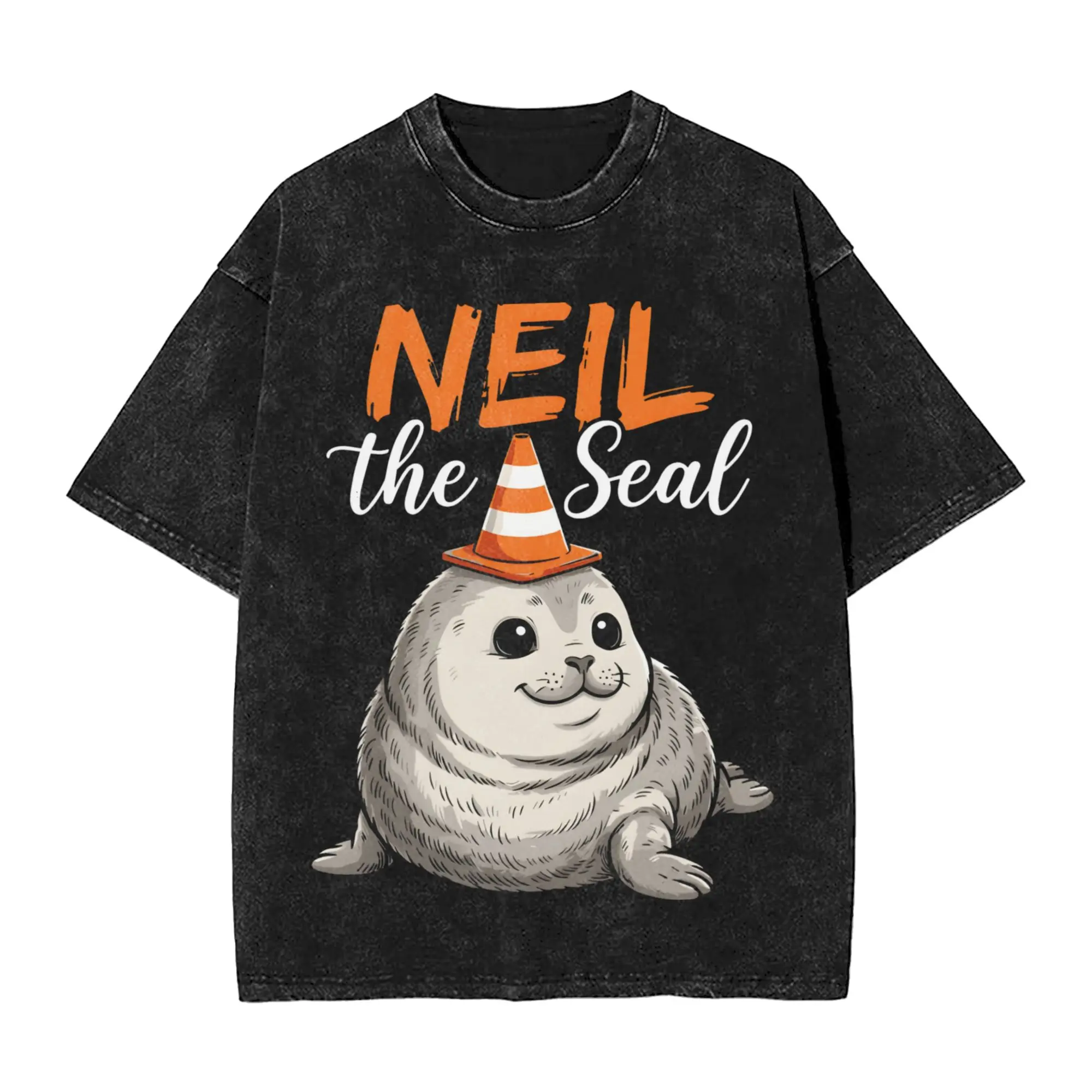 Hipster Neil the Seal  T-Shirts for Men Round Neck 100% Cotton Washed T Shirt  Short Sleeve Tee Shirt Gift Idea Clothing