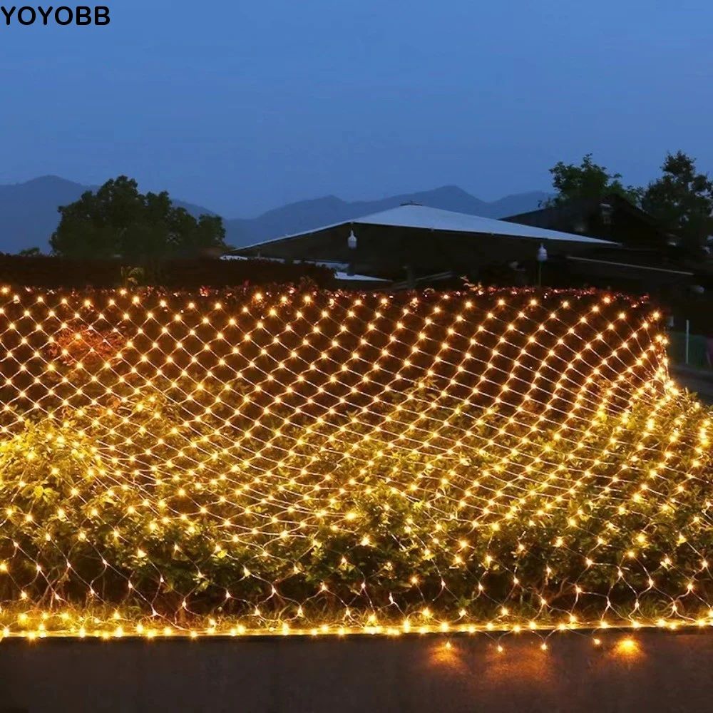 

Светодиодная сетчатая гирлянда с вилкой EU, водонепроницаемая, 1.5x1.5м, 3мx2м, 3 цвета, для рождественской елки, уличная гирлянда