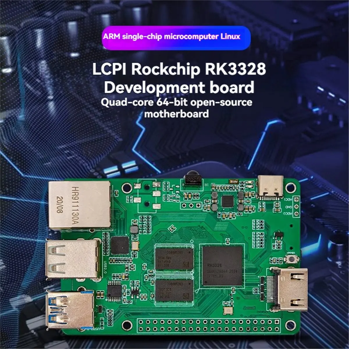 RK3328 Development Board A53 Quad-Core Processor 2x512MB DDR4 Gigabit Ethernet USB2.0 USB3.0 for Android//Debian