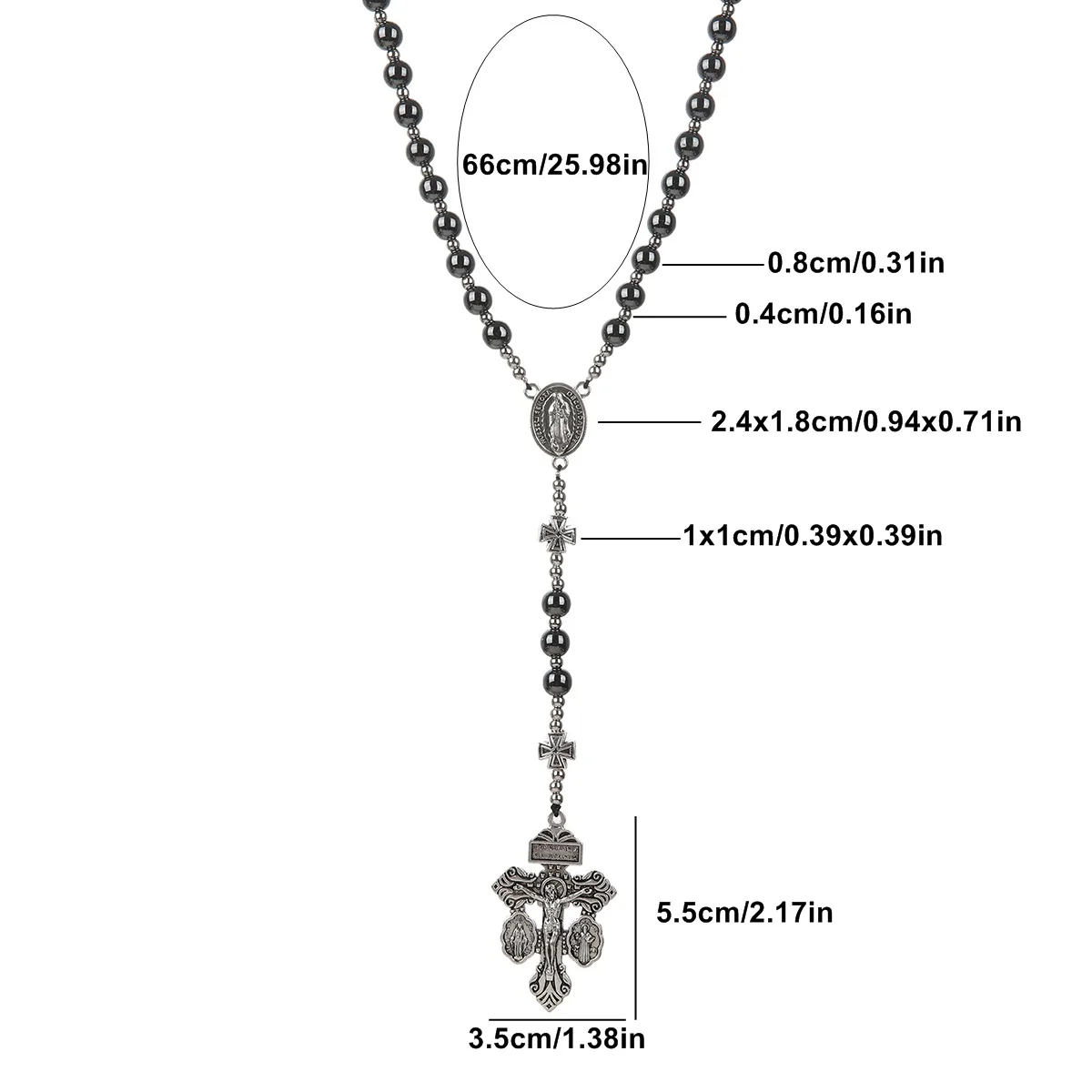 بارد الأزياء الأسود الهيماتيت جولة الخرز الصليب قلادة سانت بنديكت قلادة للرجال والنساء الوردية #2