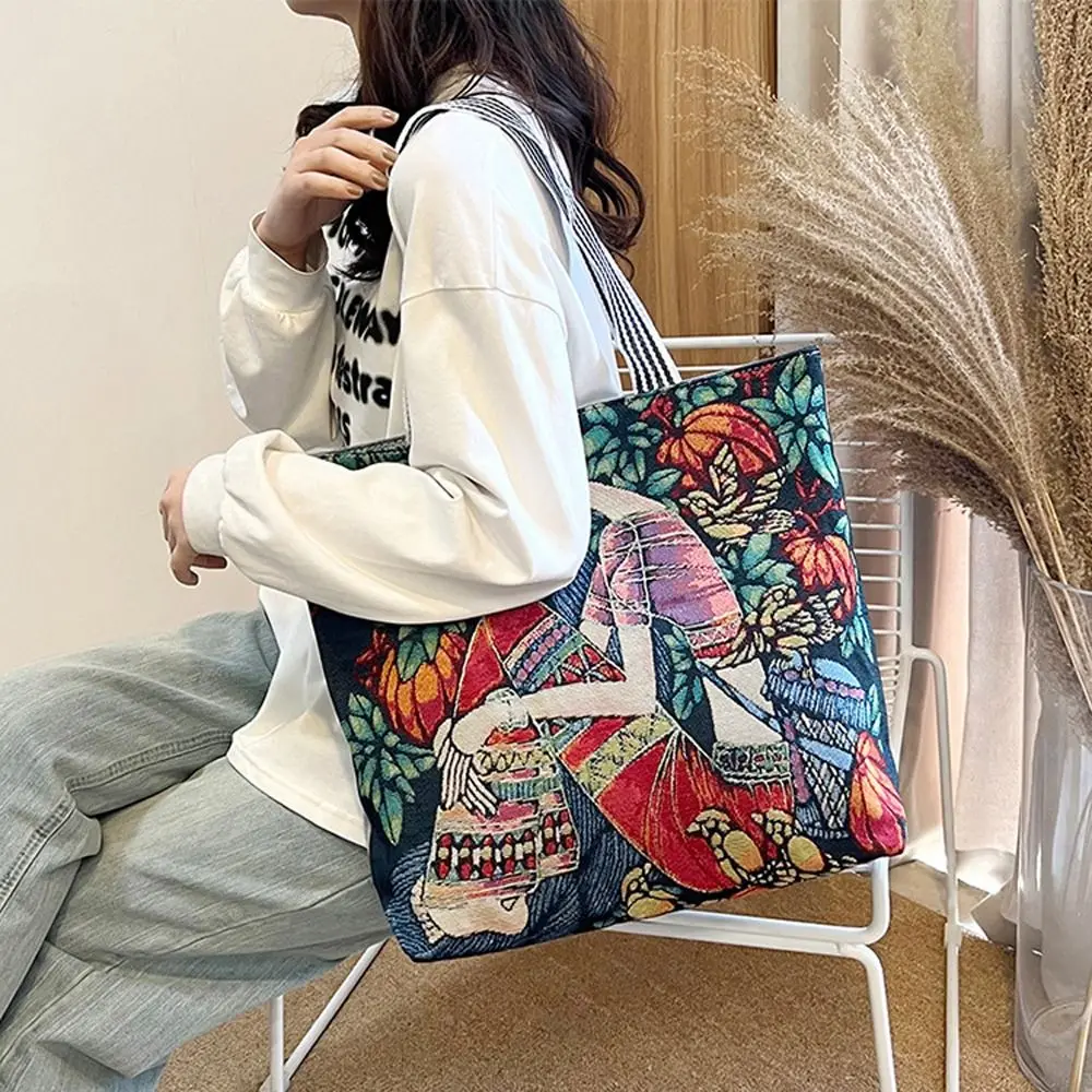 Foldable Elegant Shopping Bag Leaf Travel Bag Oil Painting Shoulder Bag Painted Tote Bag Canvas Bag Women Art Handbag