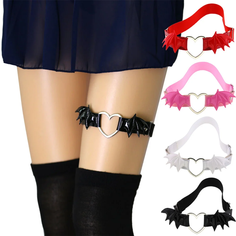 Sexy Girl Goth Heart Bat Thigh Garter Belts Leather Black Punk Leg Ring Loop Strap Gothic Accessories Harness Suspender