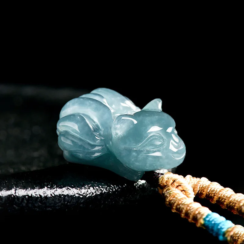 

Natural A-Grade Blue Jadeite 3D Pendant, S925 Silver Adjustable Lucky Love Women