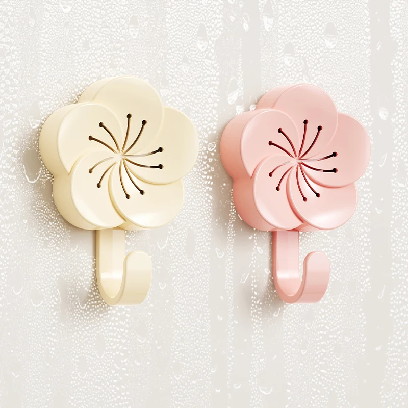 

4-Pcs No Punch Cherry Blossom With Aromatherapy Hooks Bathroom Kitchen Sticky Hooks Hooks Strong Adhesive Stickers Wall Hooks