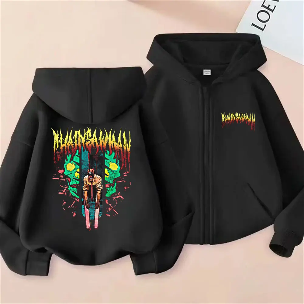 

Anime Chainsaw Man Pochita and Denji Fusion Zipper Hoodie Men Women Manga Fashion Streetwear Male Vintage Casual Zip Up Jacket