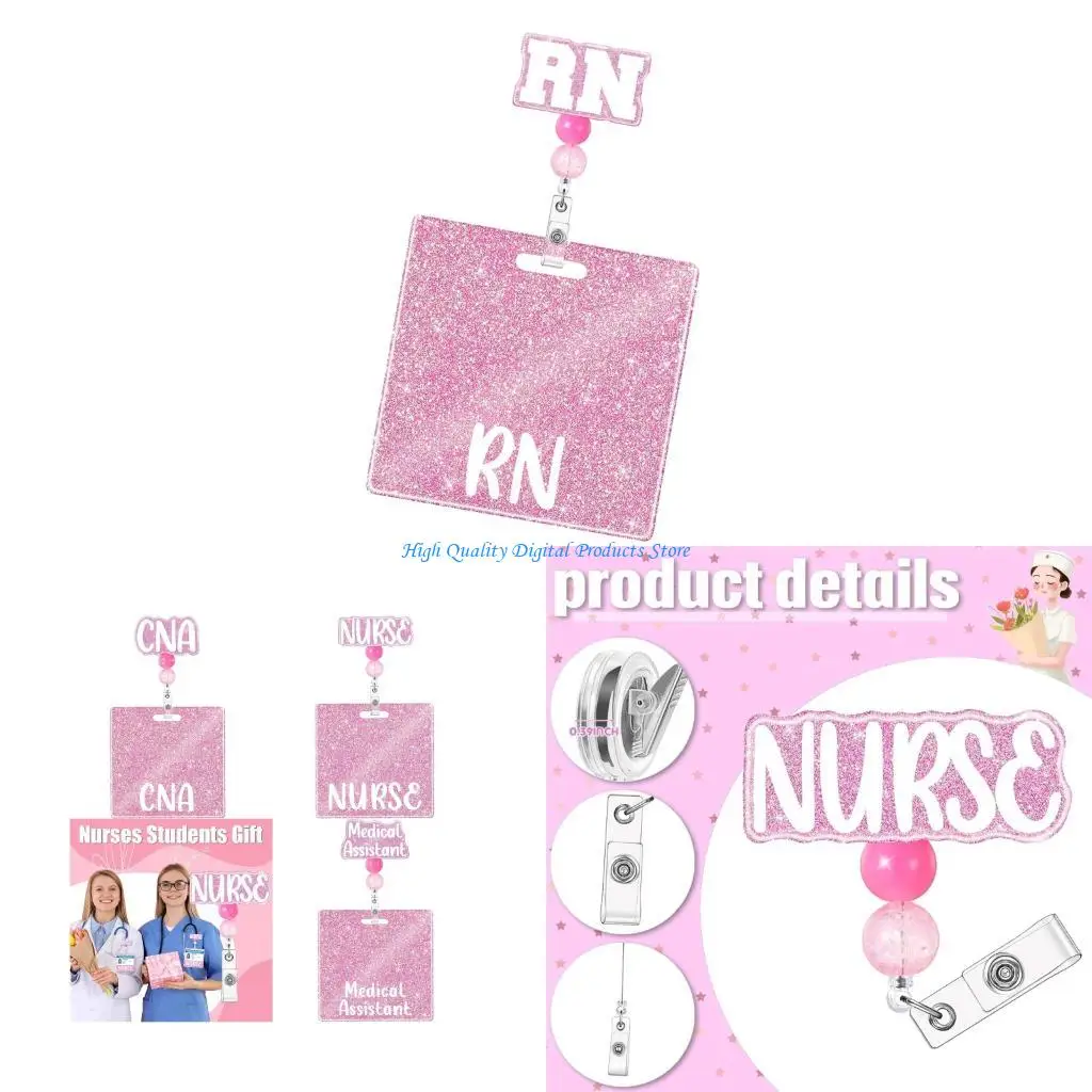 

U2JE Glittering Name Card Holder Badge Holder Retractable Badge Reels for Doctor