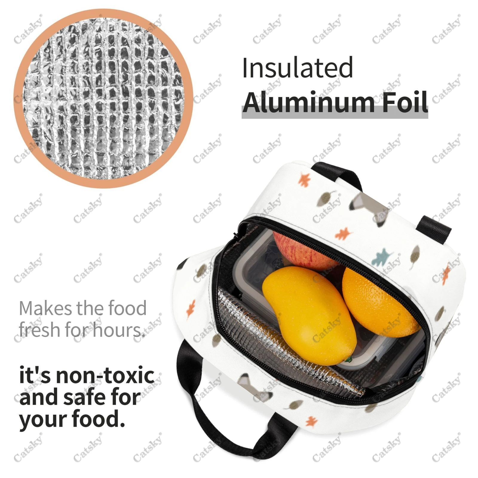 Raccoon Pattern Portable aluminum foil thickened insulated lunch bag meal bag printed waterproof insulated lunch tote bags