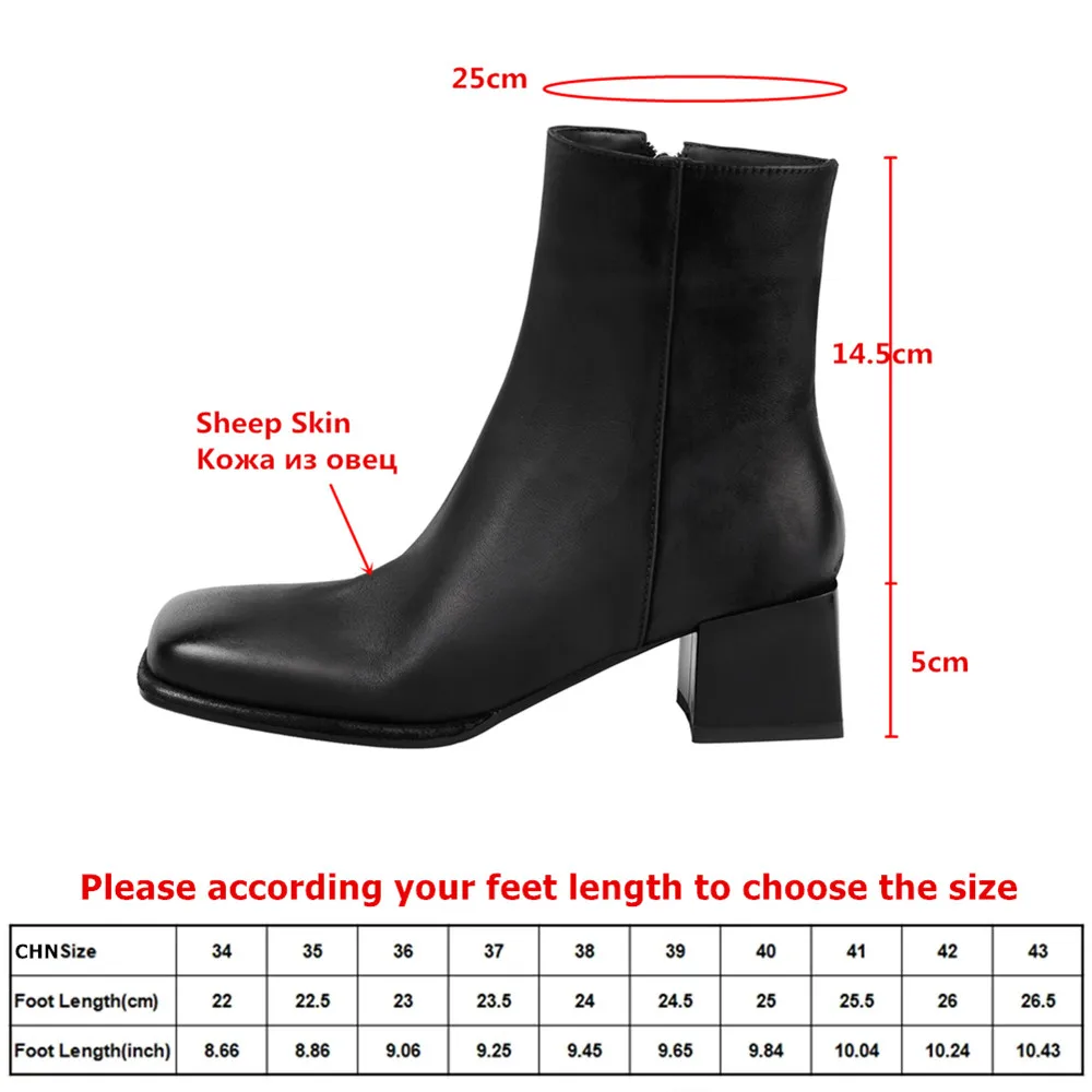 MILI-MIYA Women's Sheepskin Leather Chunky Heeled Square Toe Vintage-Style Distressed Short Ankle Boots Big Size 34-40