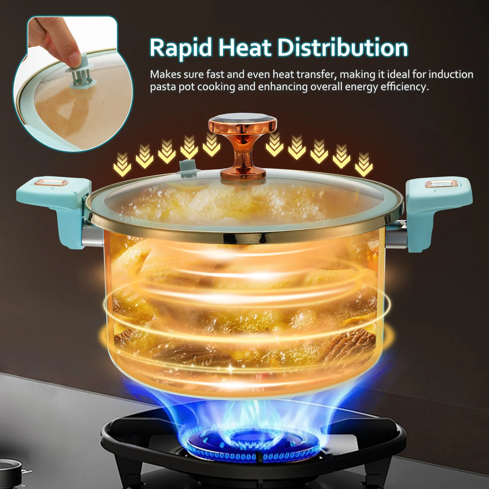 Casserole Pot Nonstick Stockpot with Glass Lid Micro Pressure Cooker 7L Induction Pasta Pot for Stew Steam Kitchen Cook Gasket
